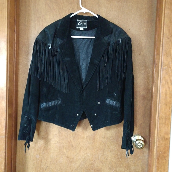 1980's Stoner Rocker Biker Fringe Black Leather Suede Jacket - Picture 11 of 11